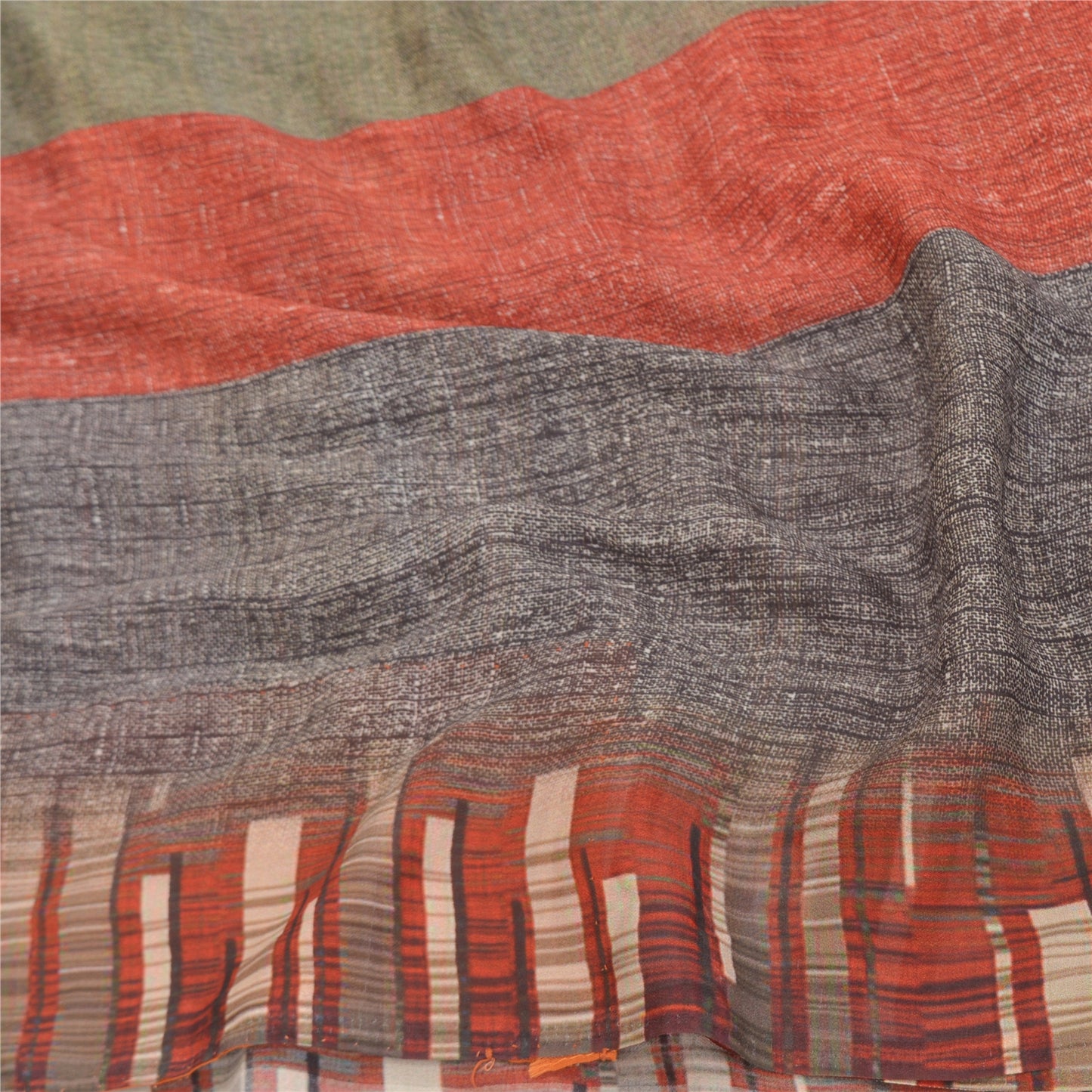 Sanskriti Vintage Black Sarees Poly Georgette Printed Sari 5yd Soft Craft Sustainable Fabric