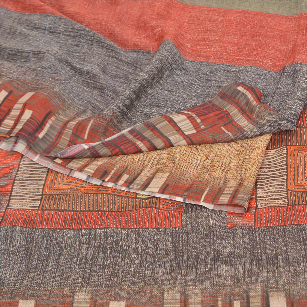 Sanskriti Vintage Black Sarees Poly Georgette Printed Sari 5yd Soft Craft Sustainable Fabric