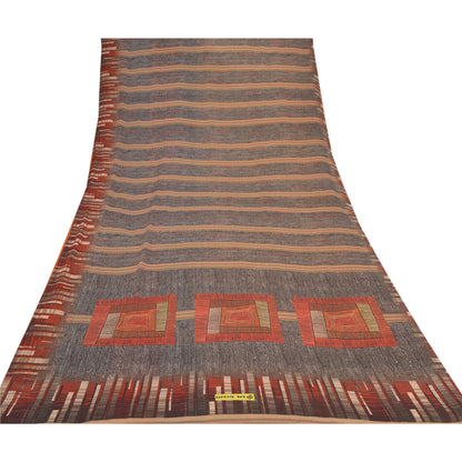 Sanskriti Vintage Black Sarees Poly Georgette Printed Sari 5yd Soft Craft Sustainable Fabric