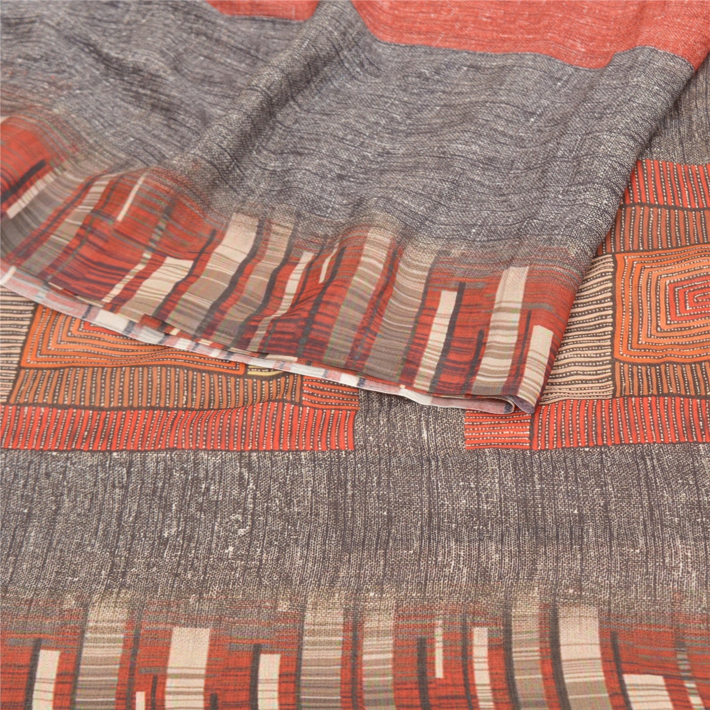 Sanskriti Vintage Black Sarees Poly Georgette Printed Sari 5yd Soft Craft Sustainable Fabric