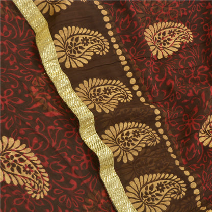 Sanskriti Vintage Red Sarees Polly Georgette Printed Painted Sari Craft Sustainable Fabric
