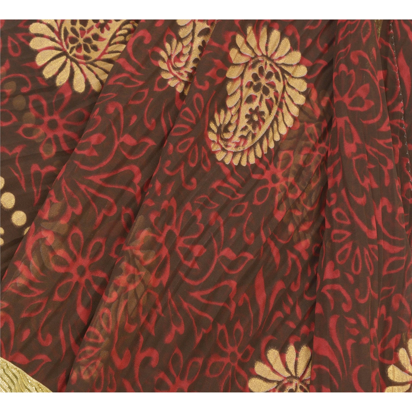 Sanskriti Vintage Red Sarees Polly Georgette Printed Painted Sari Craft Sustainable Fabric