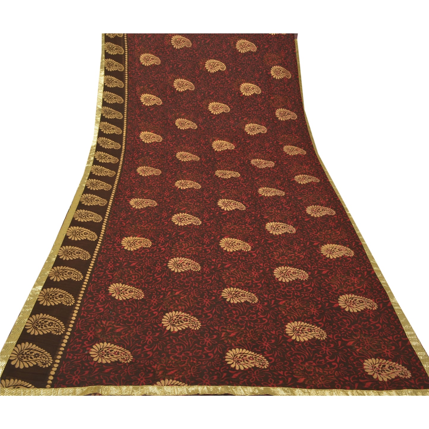 Sanskriti Vintage Red Sarees Polly Georgette Printed Painted Sari Craft Sustainable Fabric