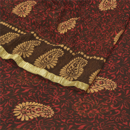 Sanskriti Vintage Red Sarees Polly Georgette Printed Painted Sari Craft Sustainable Fabric