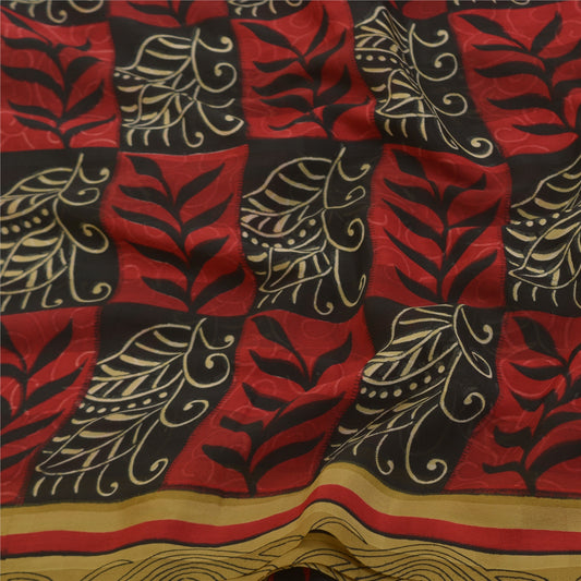 Sanskriti Vintage Red Sarees Polly Georgette Printed Sari Soft 5YD Craft Sustainable Fabric