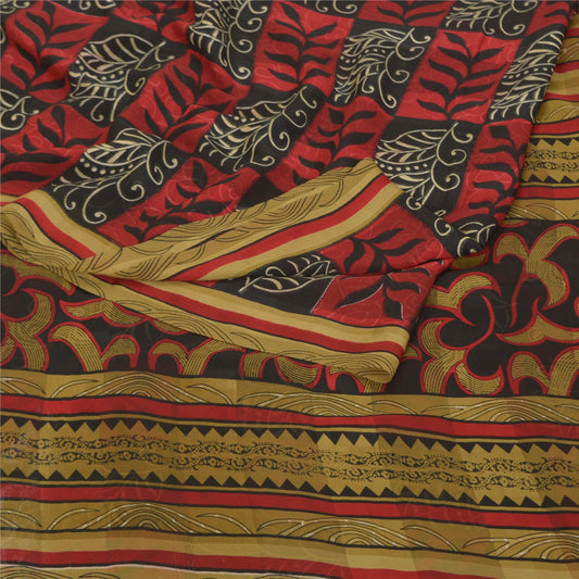 Sanskriti Vintage Red Sarees Polly Georgette Printed Sari Soft 5YD Craft Sustainable Fabric