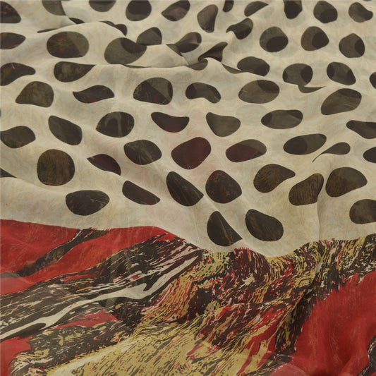 Sanskriti Vintage Cream Sarees Poly Georgette Printed Sari Decor Craft Sustainable Fabric