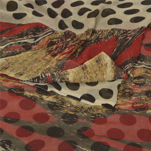 Sanskriti Vintage Cream Sarees Poly Georgette Printed Sari Decor Craft Sustainable Fabric