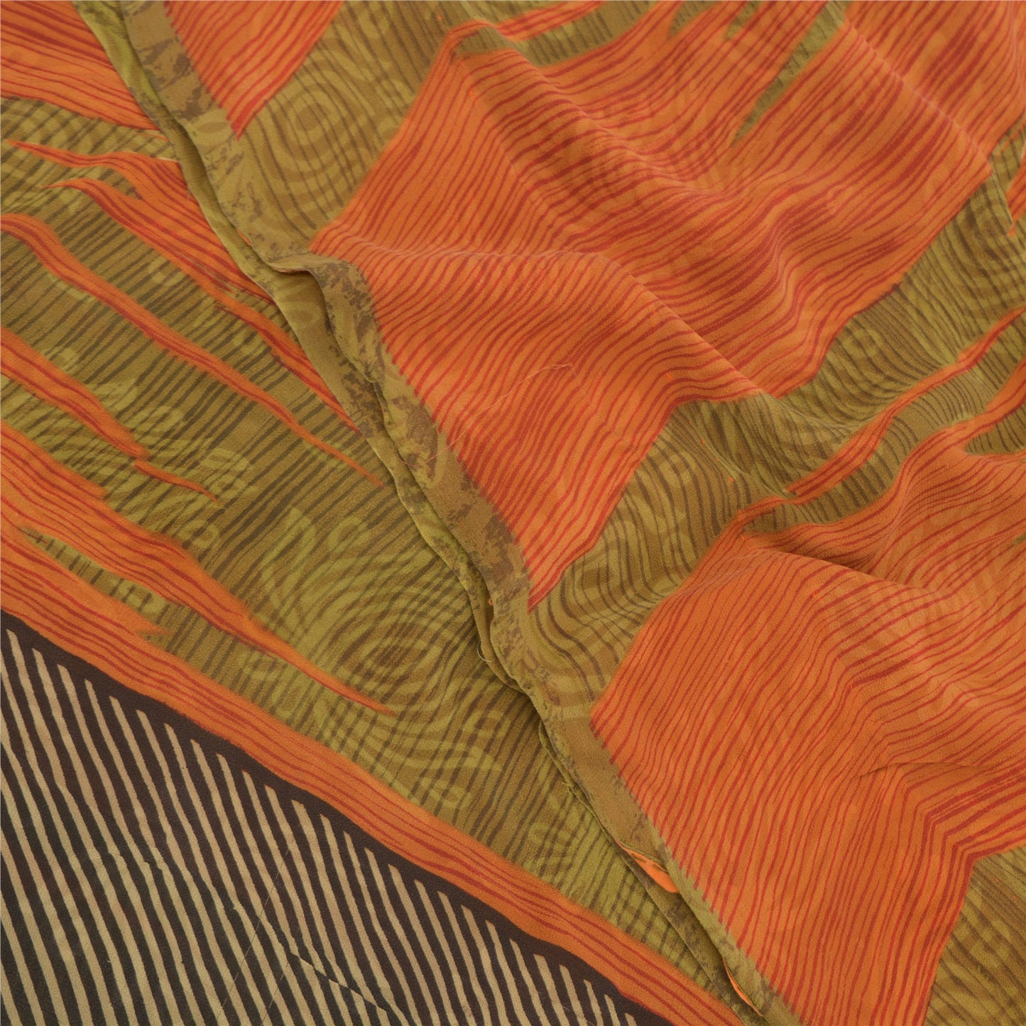 Sanskriti Vintage Sarees Grønne Ren Georgette Silke Trykte Sari 5YD Håndværk Bæredygtigt Stoff