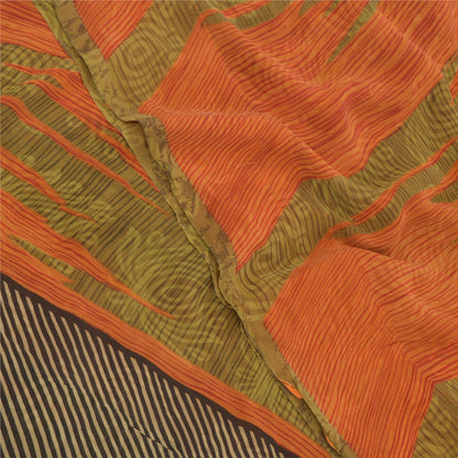 Sanskriti Vintage Sarees Grønne Ren Georgette Silke Trykte Sari 5YD Håndværk Bæredygtigt Stoff