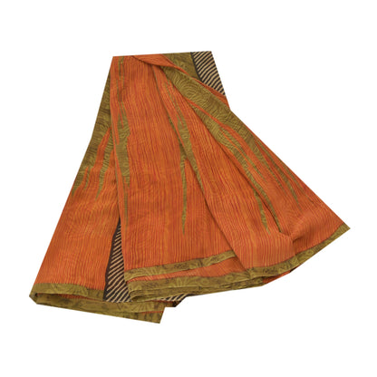 Sanskriti Vintage Sarees Grønne Ren Georgette Silke Trykte Sari 5YD Håndværk Bæredygtigt Stoff