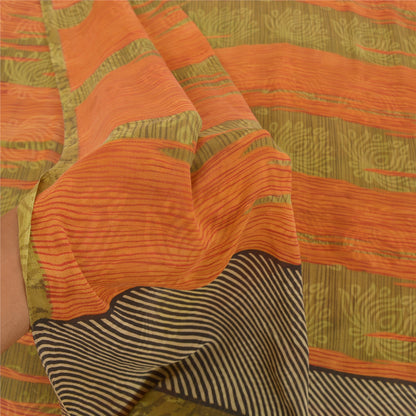 Sanskriti Vintage Sarees Grønne Ren Georgette Silke Trykte Sari 5YD Håndværk Bæredygtigt Stoff