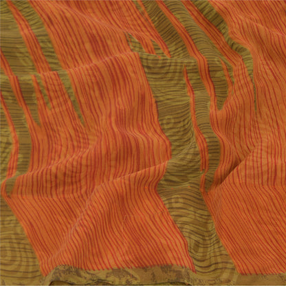 Sanskriti Vintage Sarees Grønne Ren Georgette Silke Trykte Sari 5YD Håndværk Bæredygtigt Stoff