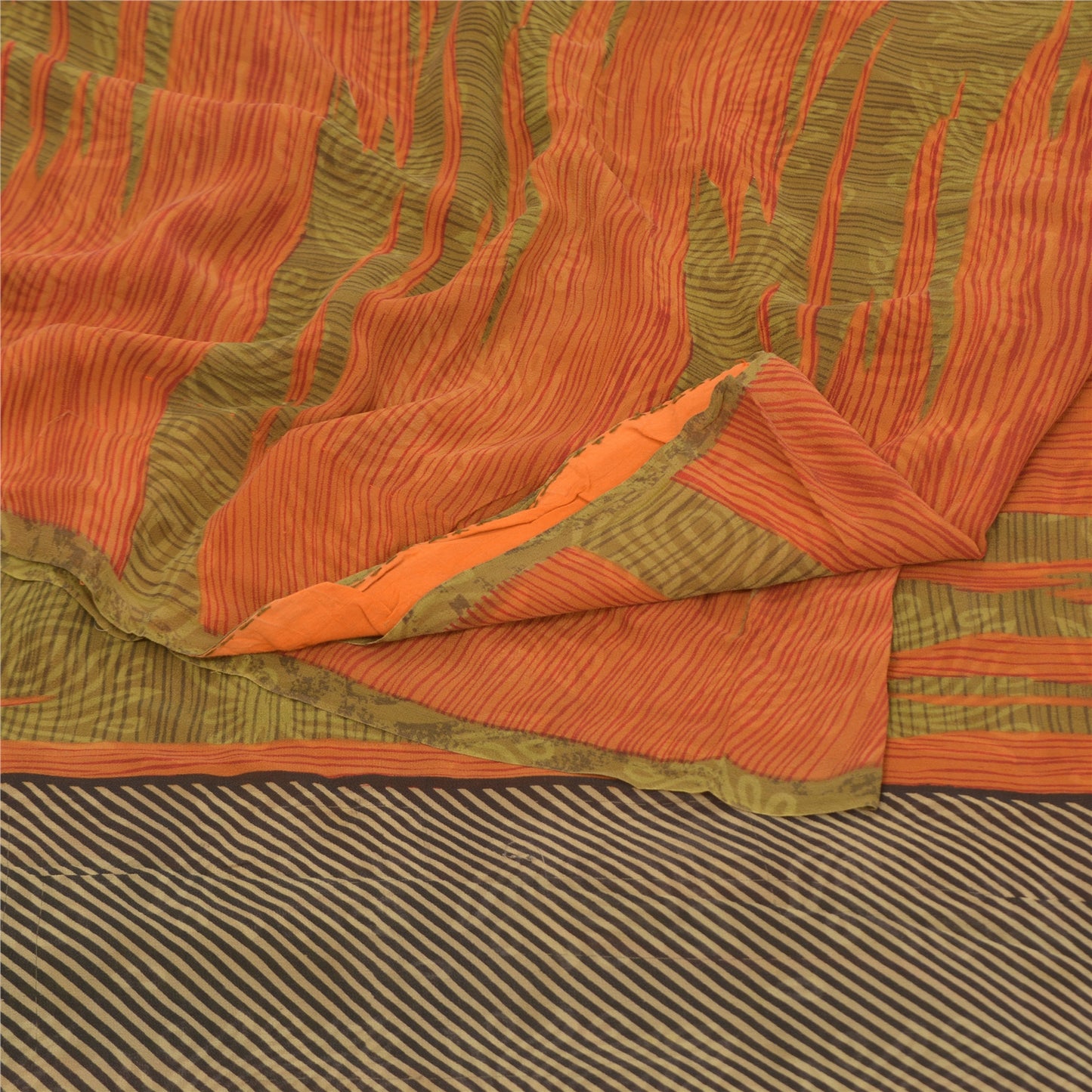 Sanskriti Vintage Sarees Grønne Ren Georgette Silke Trykte Sari 5YD Håndværk Bæredygtigt Stoff