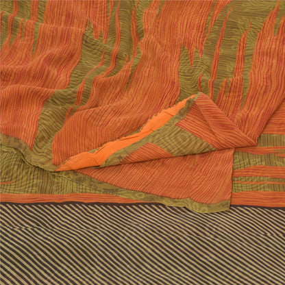 Sanskriti Vintage Sarees Grønne Ren Georgette Silke Trykte Sari 5YD Håndværk Bæredygtigt Stoff