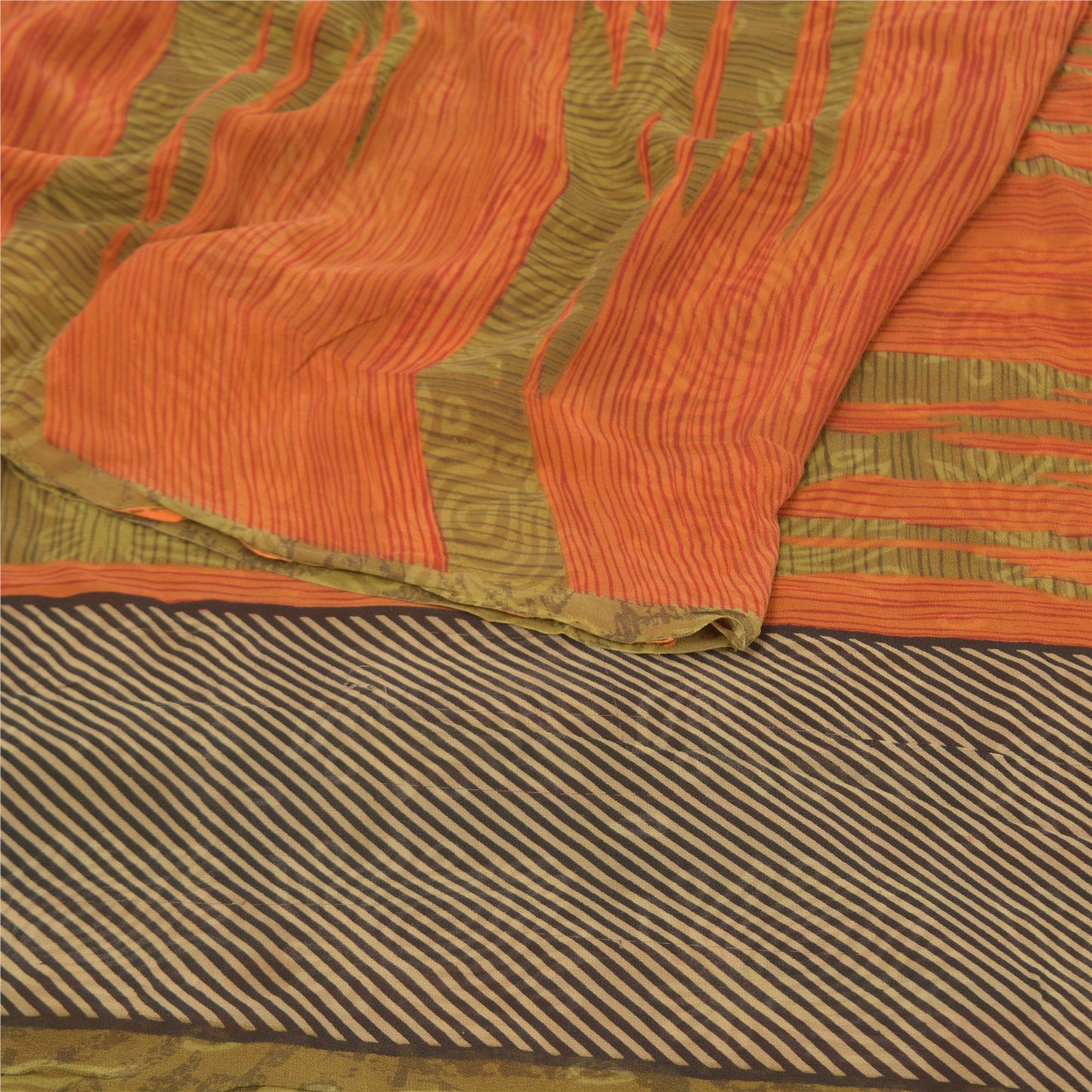 Sanskriti Vintage Sarees Grønne Ren Georgette Silke Trykte Sari 5YD Håndværk Bæredygtigt Stoff