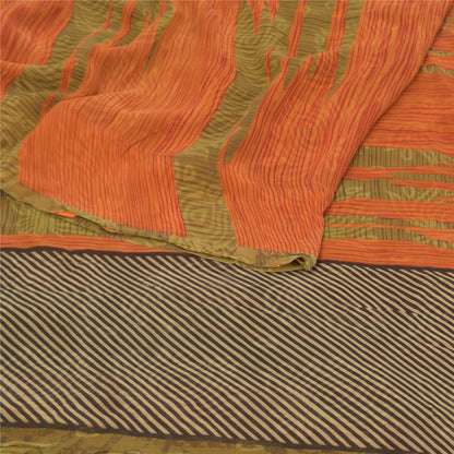 Sanskriti Vintage Sarees Grønne Ren Georgette Silke Trykte Sari 5YD Håndværk Bæredygtigt Stoff