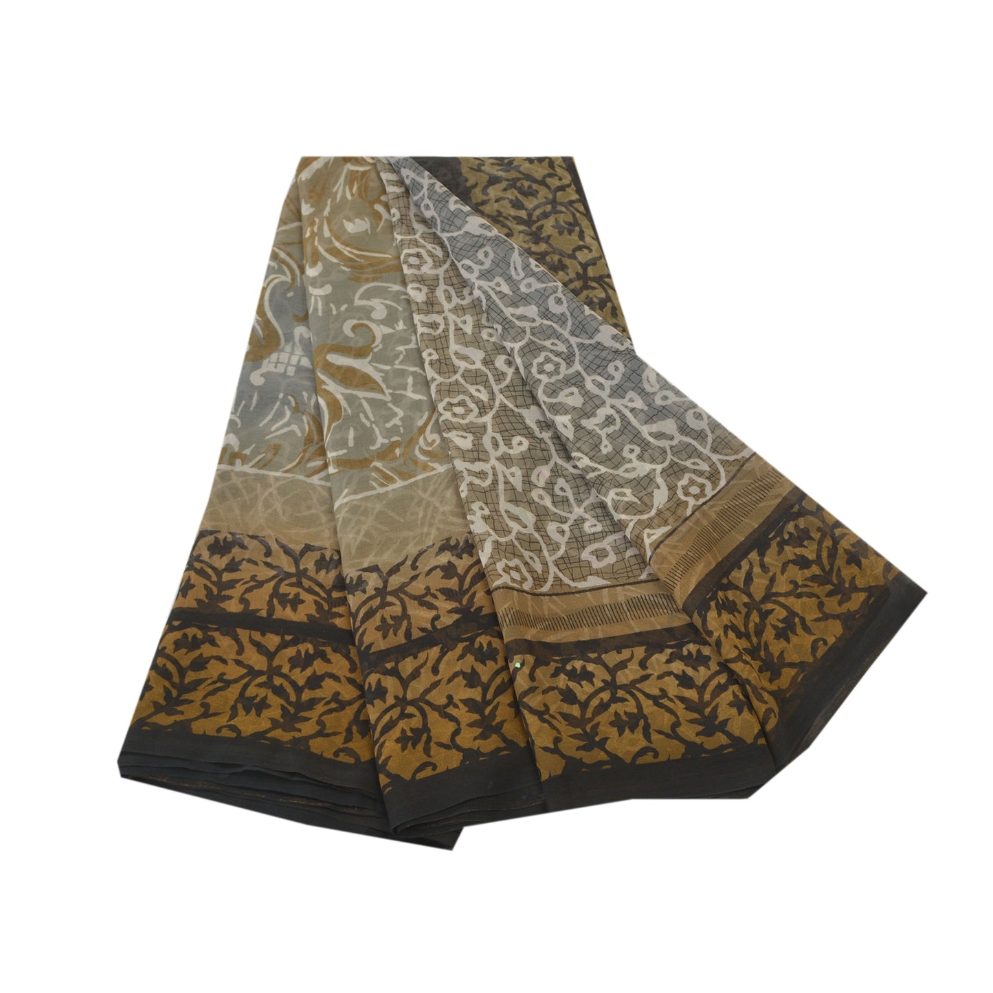 Sanskriti Vintage Green Sarees Poly Georgette Printed Sari 5YD Sustainable Fabric