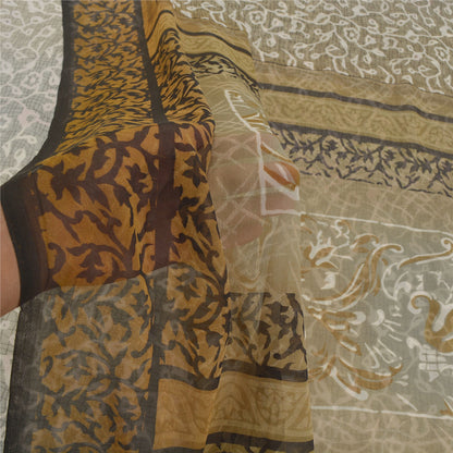 Sanskriti Vintage Green Sarees Poly Georgette Printed Sari 5YD Sustainable Fabric