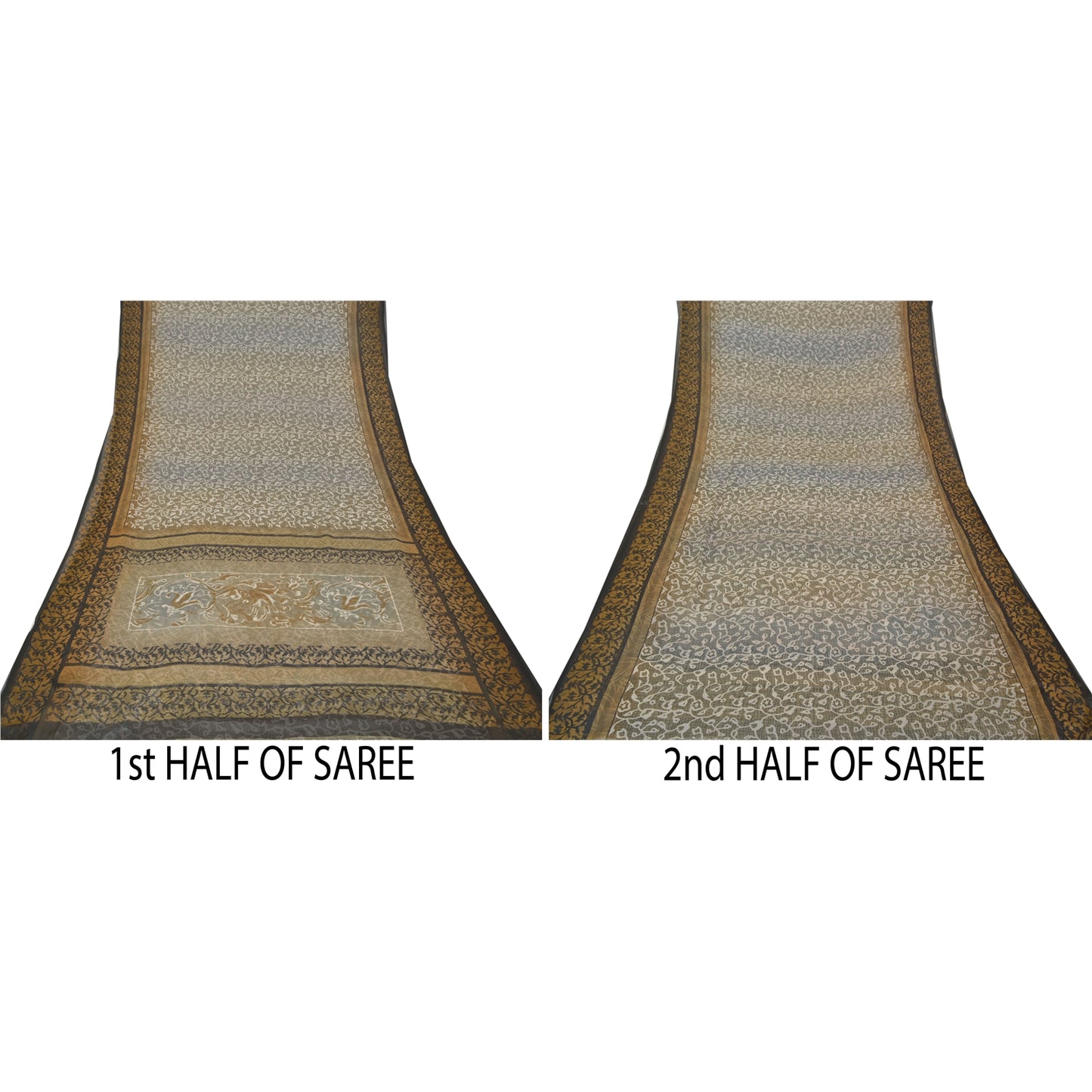 Sanskriti Vintage Green Sarees Poly Georgette Printed Sari 5YD Sustainable Fabric