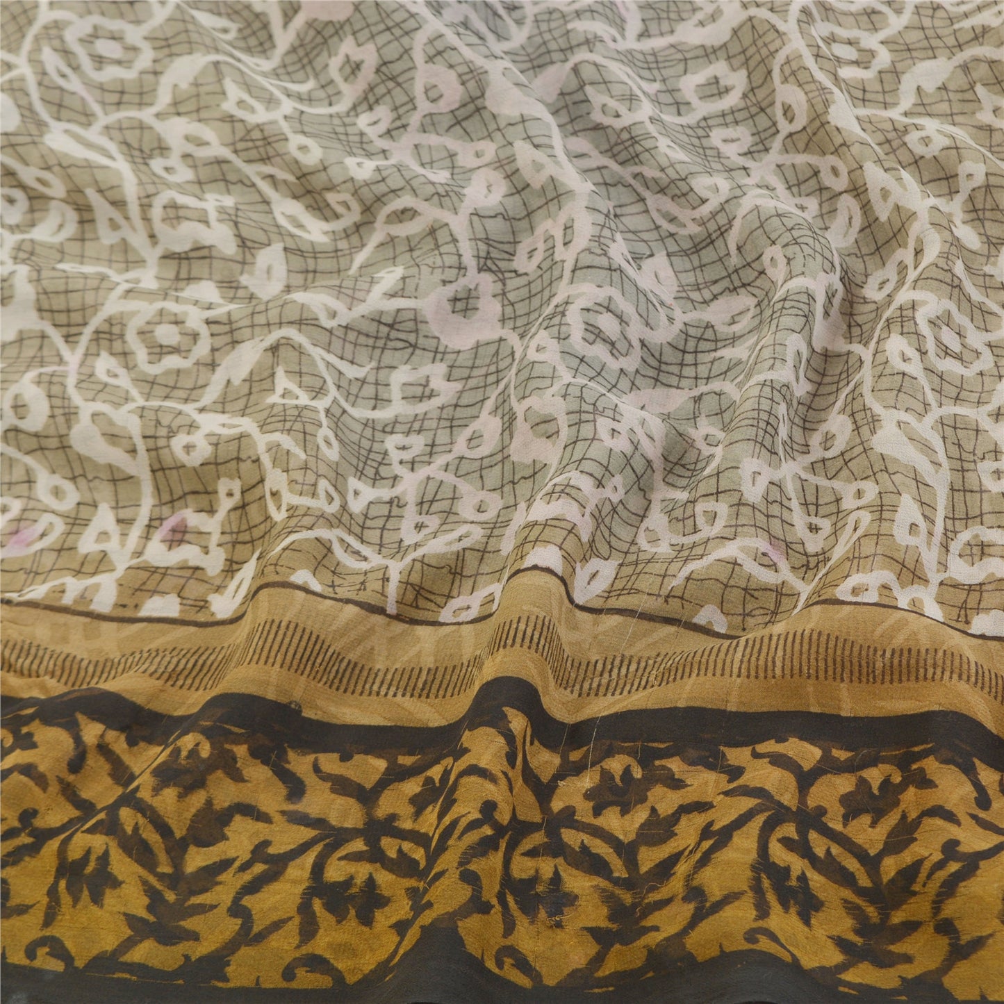 Sanskriti Vintage Green Sarees Poly Georgette Printed Sari 5YD Sustainable Fabric