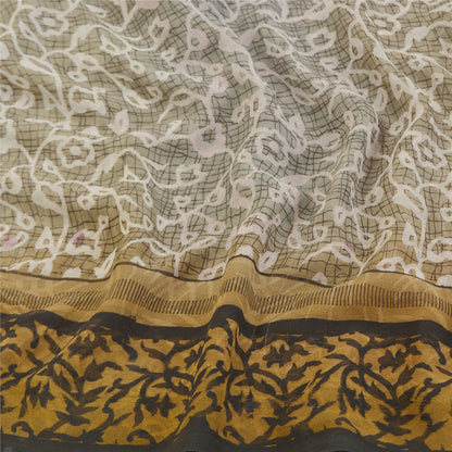 Sanskriti Vintage Green Sarees Poly Georgette Printed Sari 5YD Sustainable Fabric