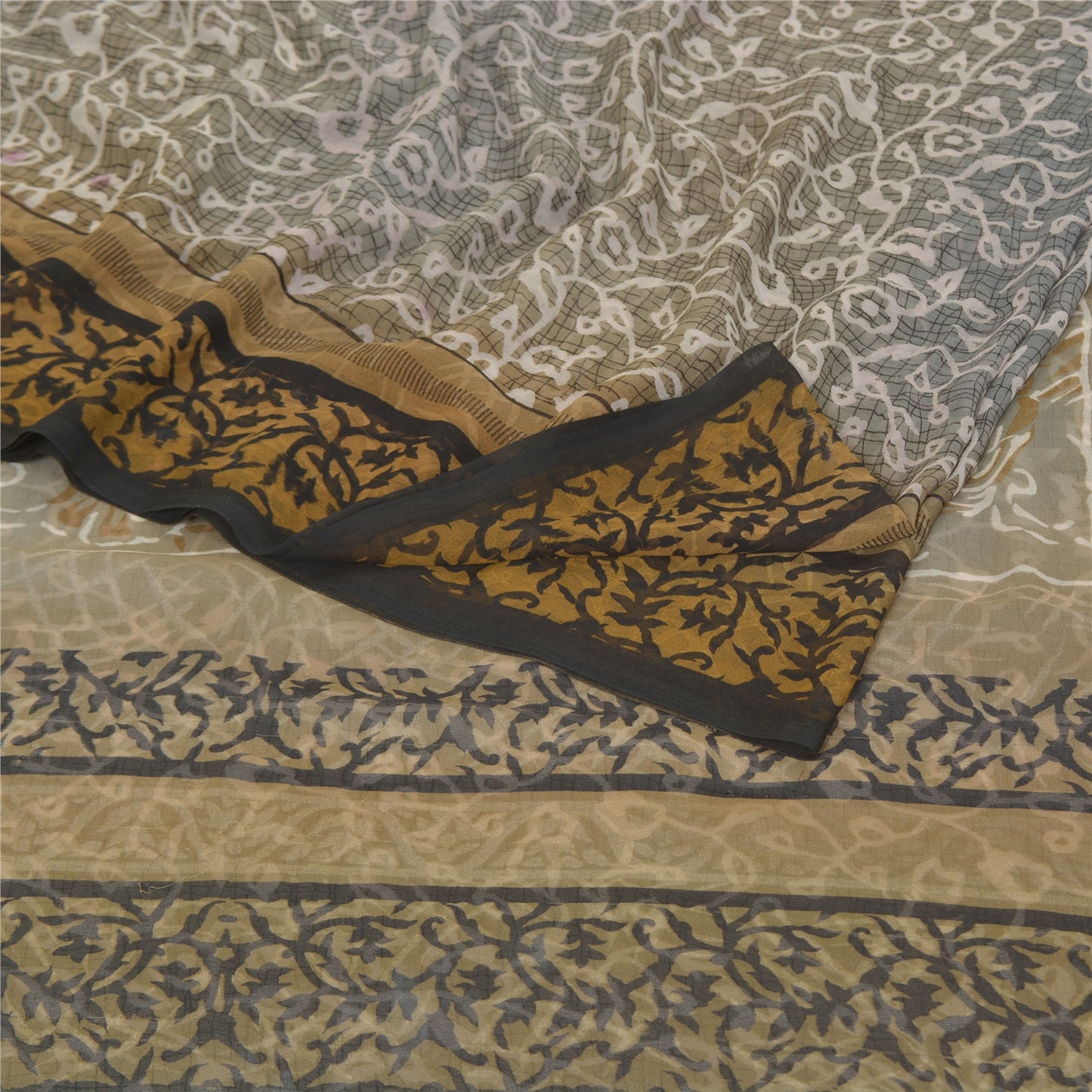 Sanskriti Vintage Green Sarees Poly Georgette Printed Sari 5YD Sustainable Fabric