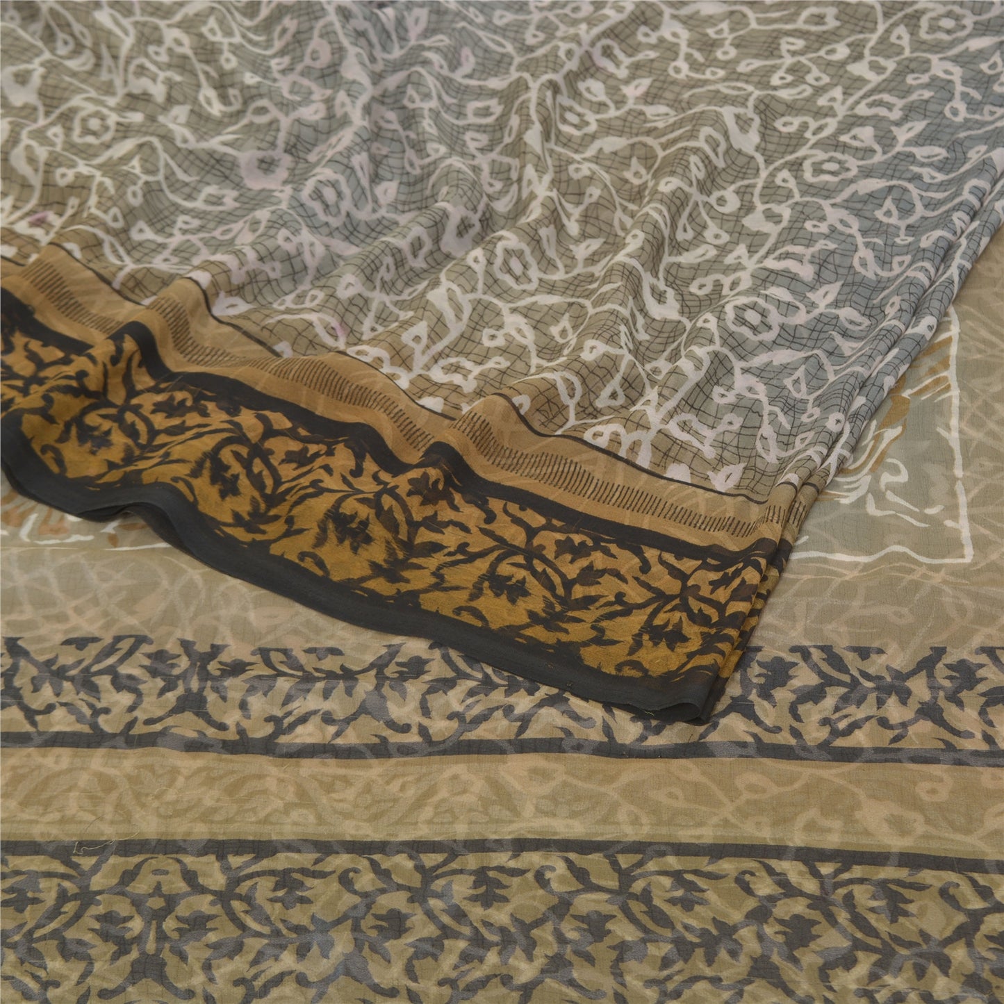 Sanskriti Vintage Green Sarees Poly Georgette Printed Sari 5YD Sustainable Fabric