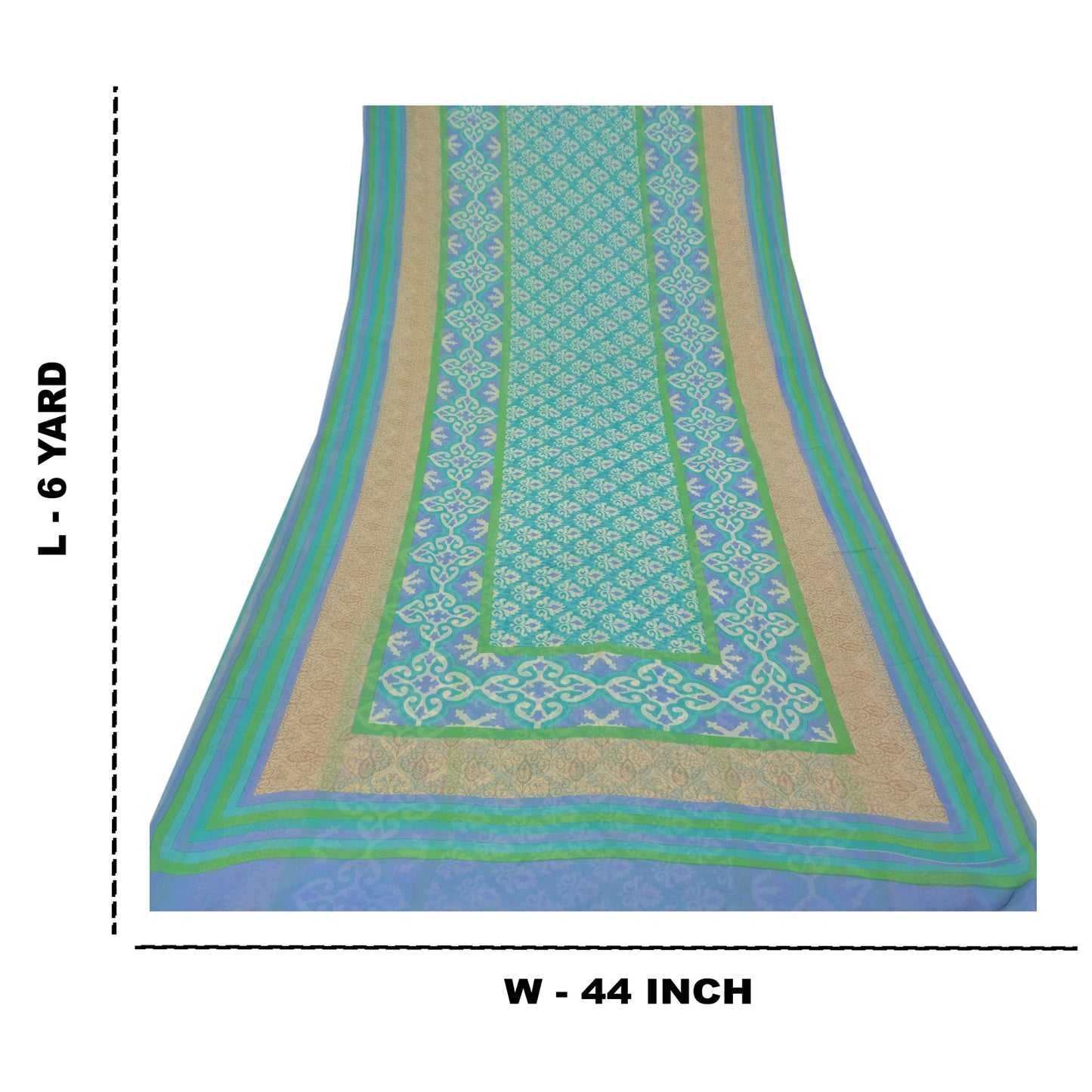 Sanskriti Vintage Grønne Sarier Ren Georgette Silke Trykt Sari 5YD Håndværk Bæredygtigt Stoff