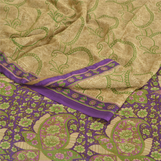 Sanskriti Vintage Green Sarees Poly Georgette Printed Sari Soft Craft Sustainable Fabric