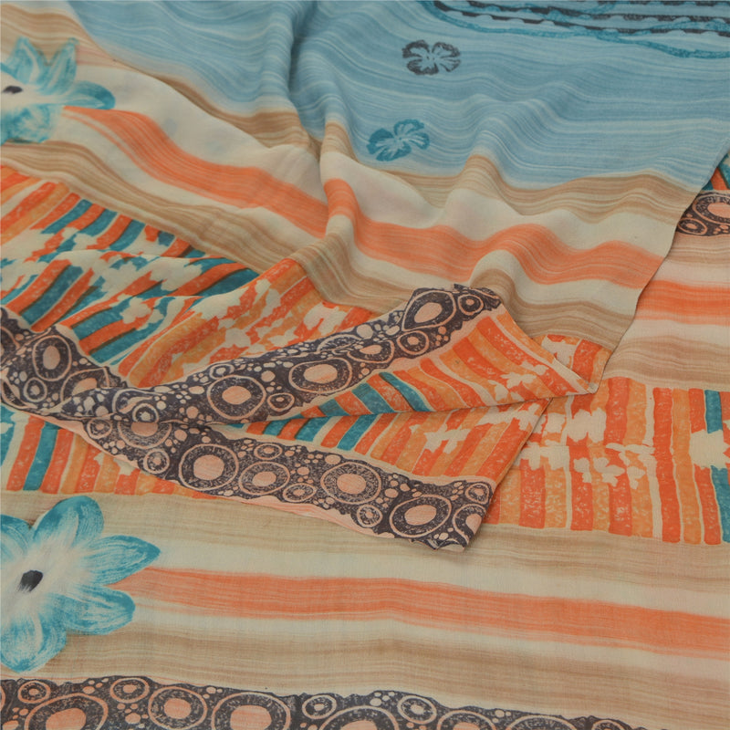 Sanskriti Vintage Sari 100% Pure Georgette Silk Sarees Printed 5Yd Craft Fabric upholstery fabric