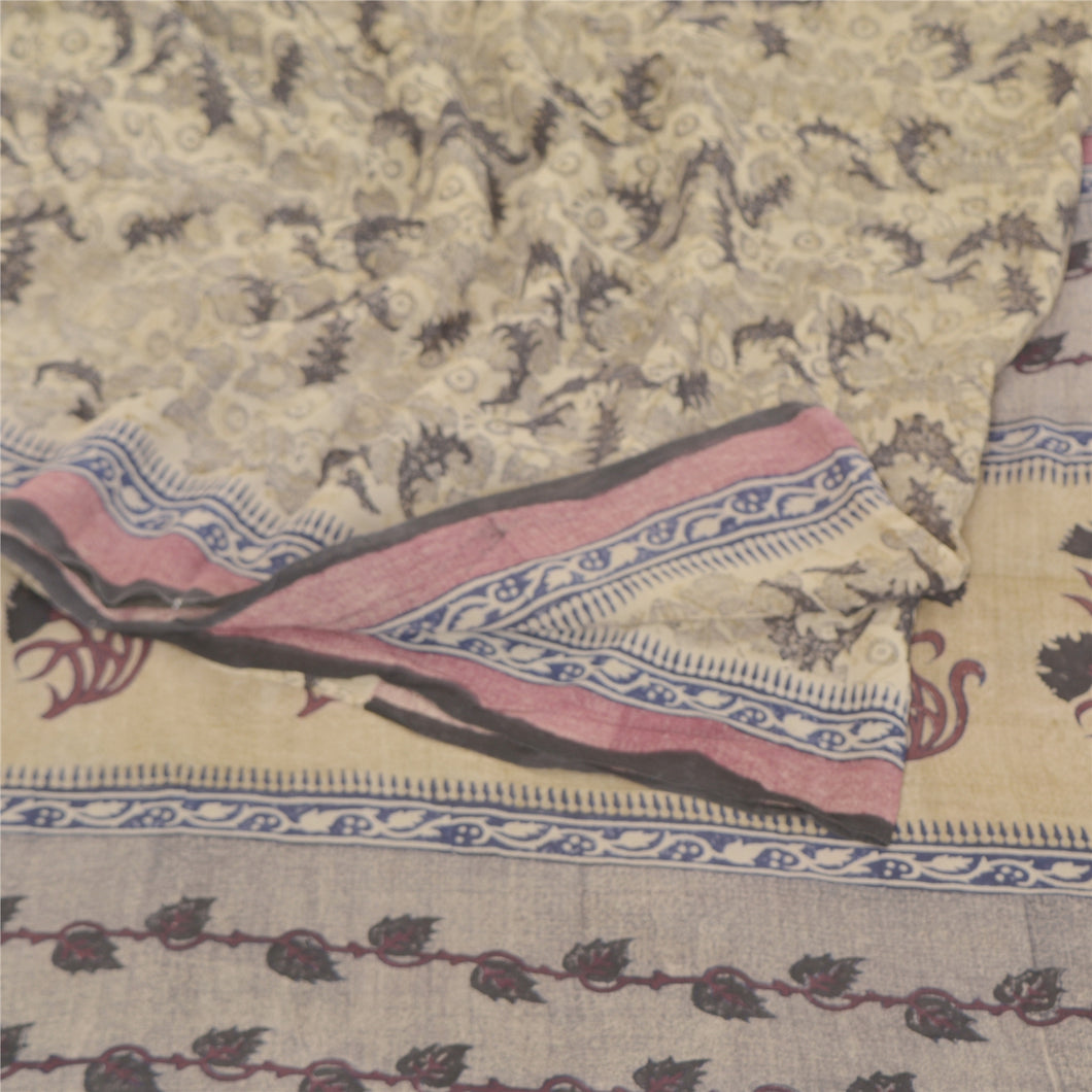 Sanskriti Vintage shade of ivory Sarees Pure Georgette Printed Sari Craft Fabric