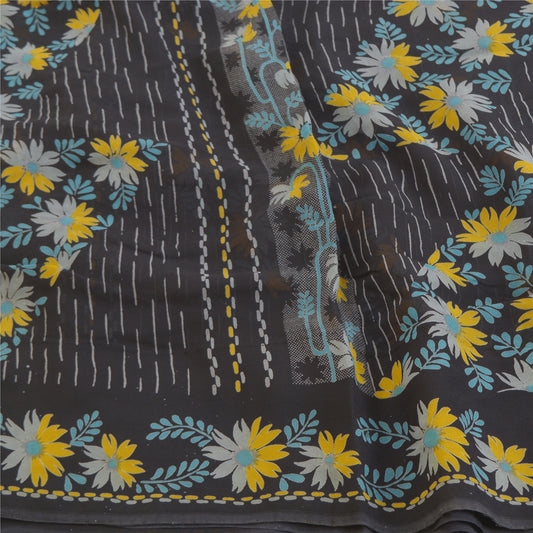 Сари Sanskriti Vintage Black Sarees Blend Georgette Printed Sari 5yd Craft Sustainable Fabric