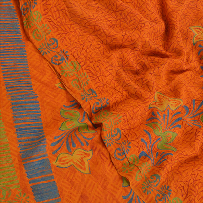 Sanskriti Vintage Orange Sarees Pure 100% Georgette Printed Sari Craft Sustainable Fabric