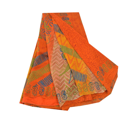 Sanskriti Vintage Orange Sarees Pure 100% Georgette Printed Sari Craft Sustainable Fabric