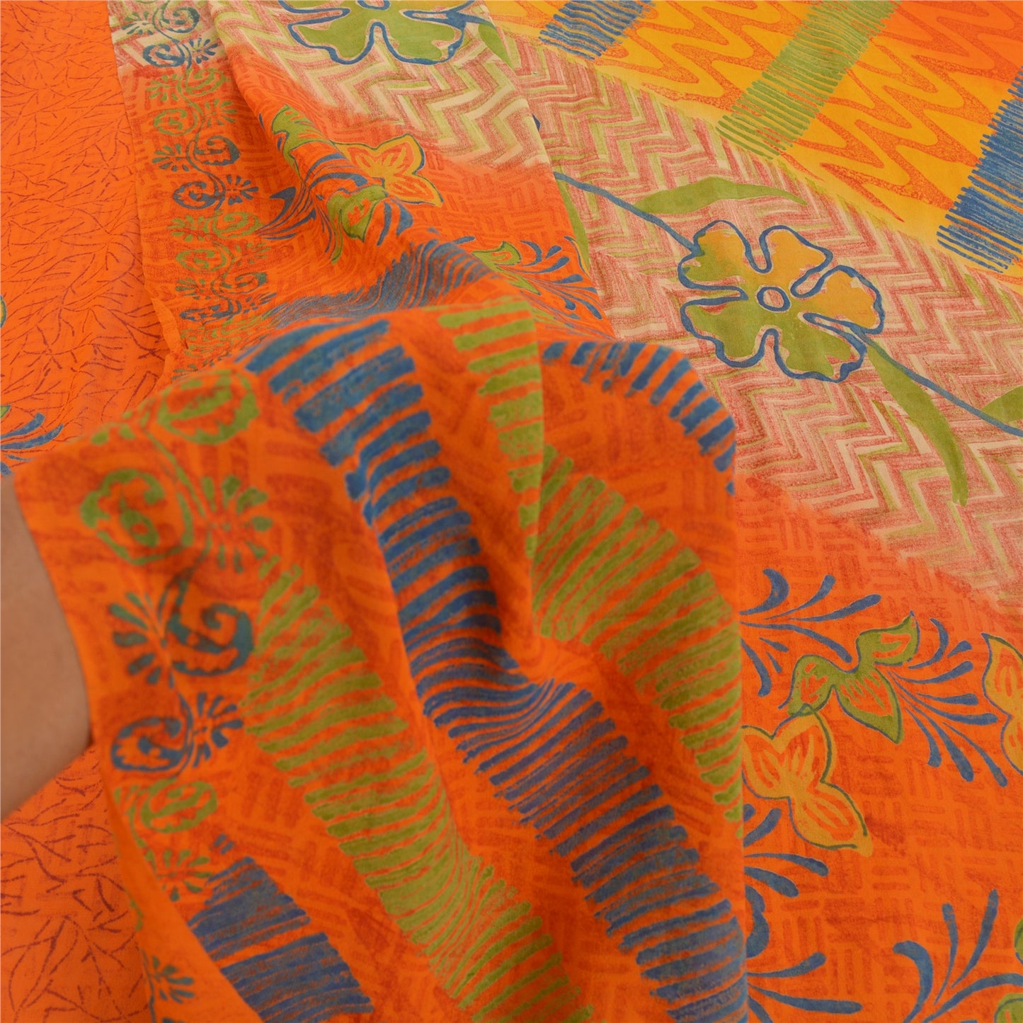 Sanskriti Vintage Orange Sarees Pure 100% Georgette Printed Sari Craft Sustainable Fabric