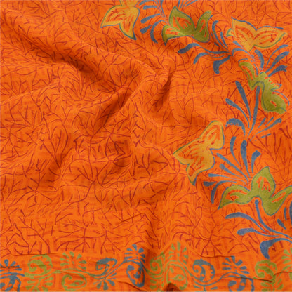 Sanskriti Vintage Orange Sarees Pure 100% Georgette Printed Sari Craft Sustainable Fabric