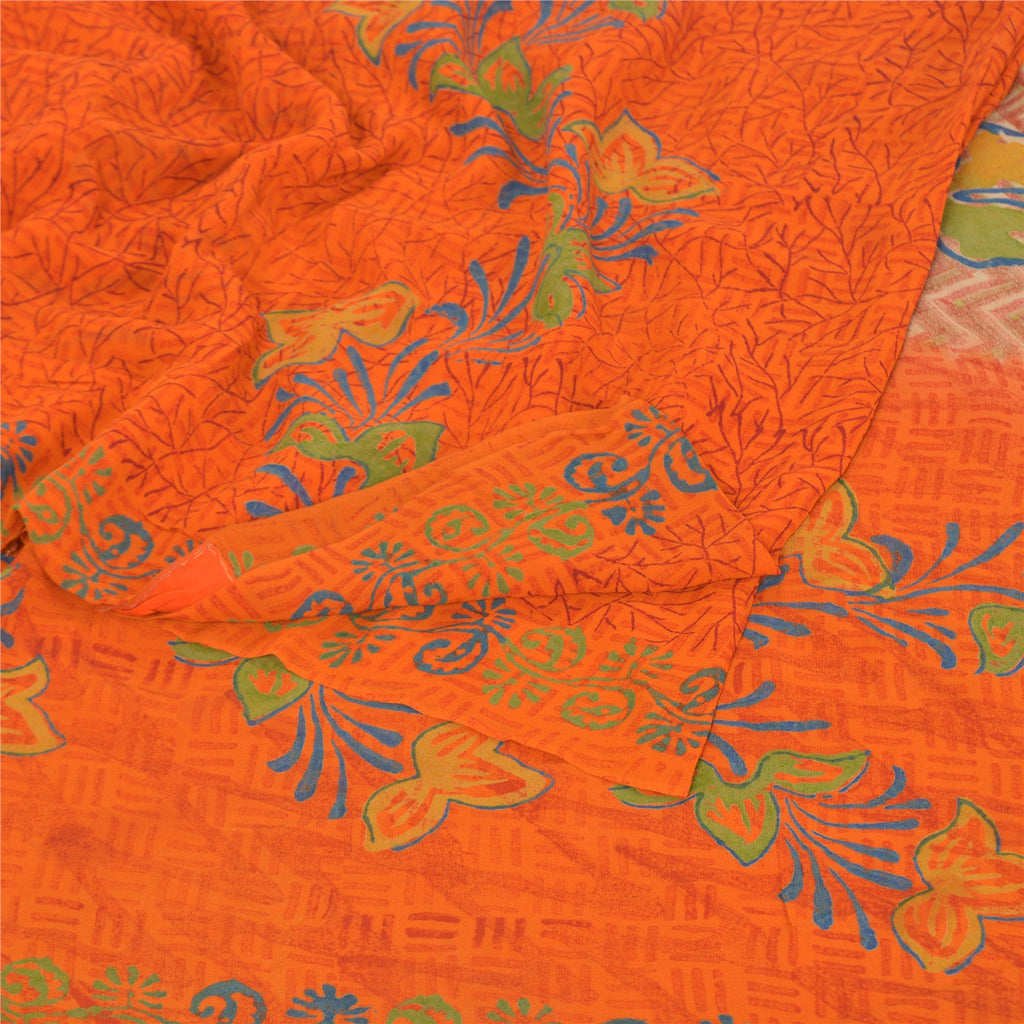 Sanskriti Vintage Orange Sarees Pure 100% Georgette Printed Sari Craft Sustainable Fabric
