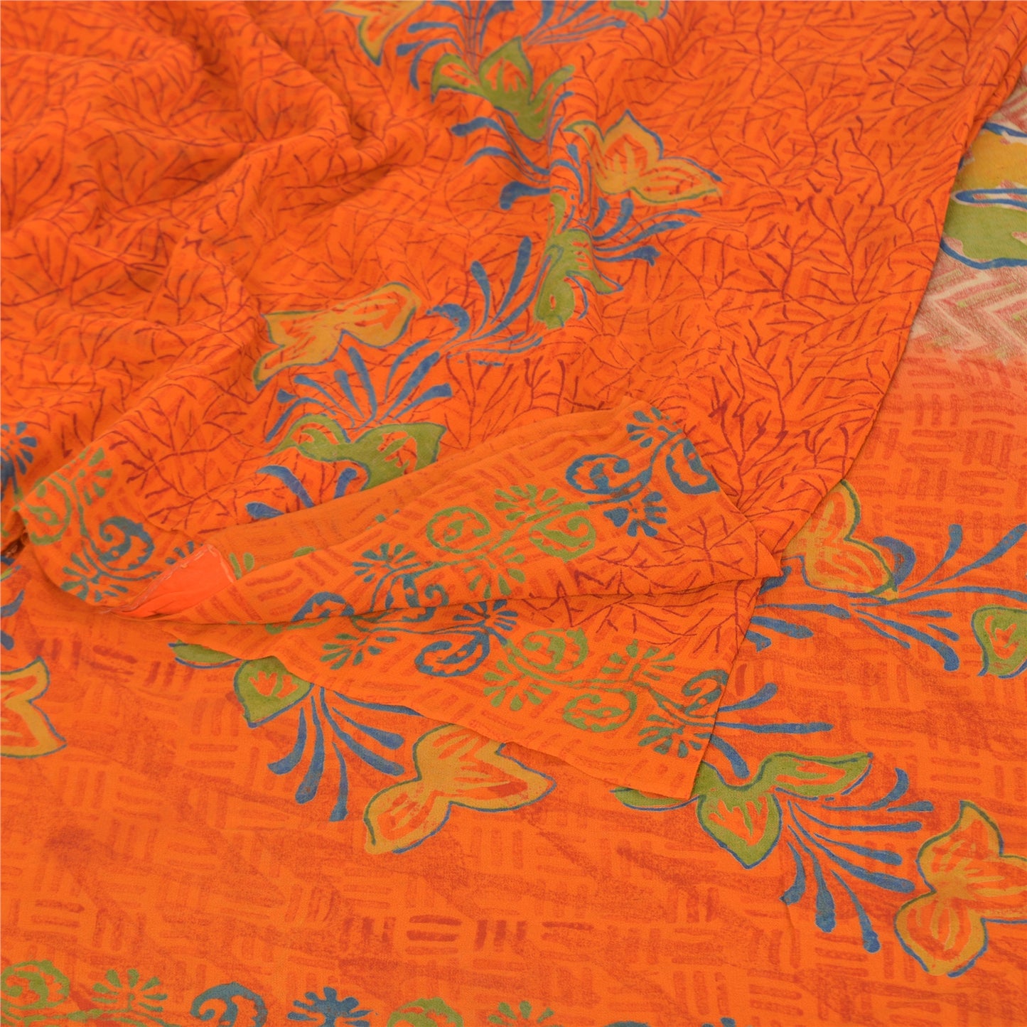 Sanskriti Vintage Orange Sarees Pure 100% Georgette Printed Sari Craft Sustainable Fabric