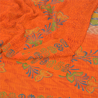 Sanskriti Vintage Orange Sarees Pure 100% Georgette Printed Sari Craft Sustainable Fabric