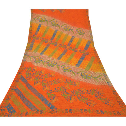 Sanskriti Vintage Orange Sarees Pure 100% Georgette Printed Sari Craft Sustainable Fabric