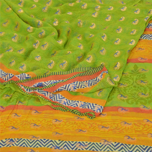 Sanskriti Vintage Green Sarees Blend Georgette Printed Sari Craft Sustainable Fabric