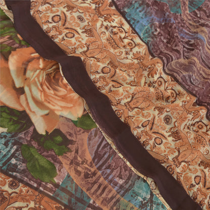 Sanskriti Vintage Beige Sarees Poly Georgette Printed Sari Craft Sustainable Fabric