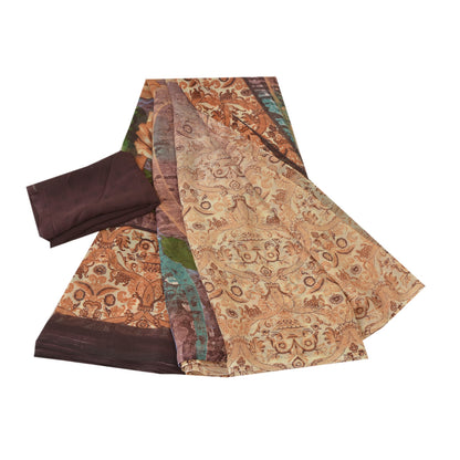 Sanskriti Vintage Beige Sarees Poly Georgette Printed Sari Craft Sustainable Fabric