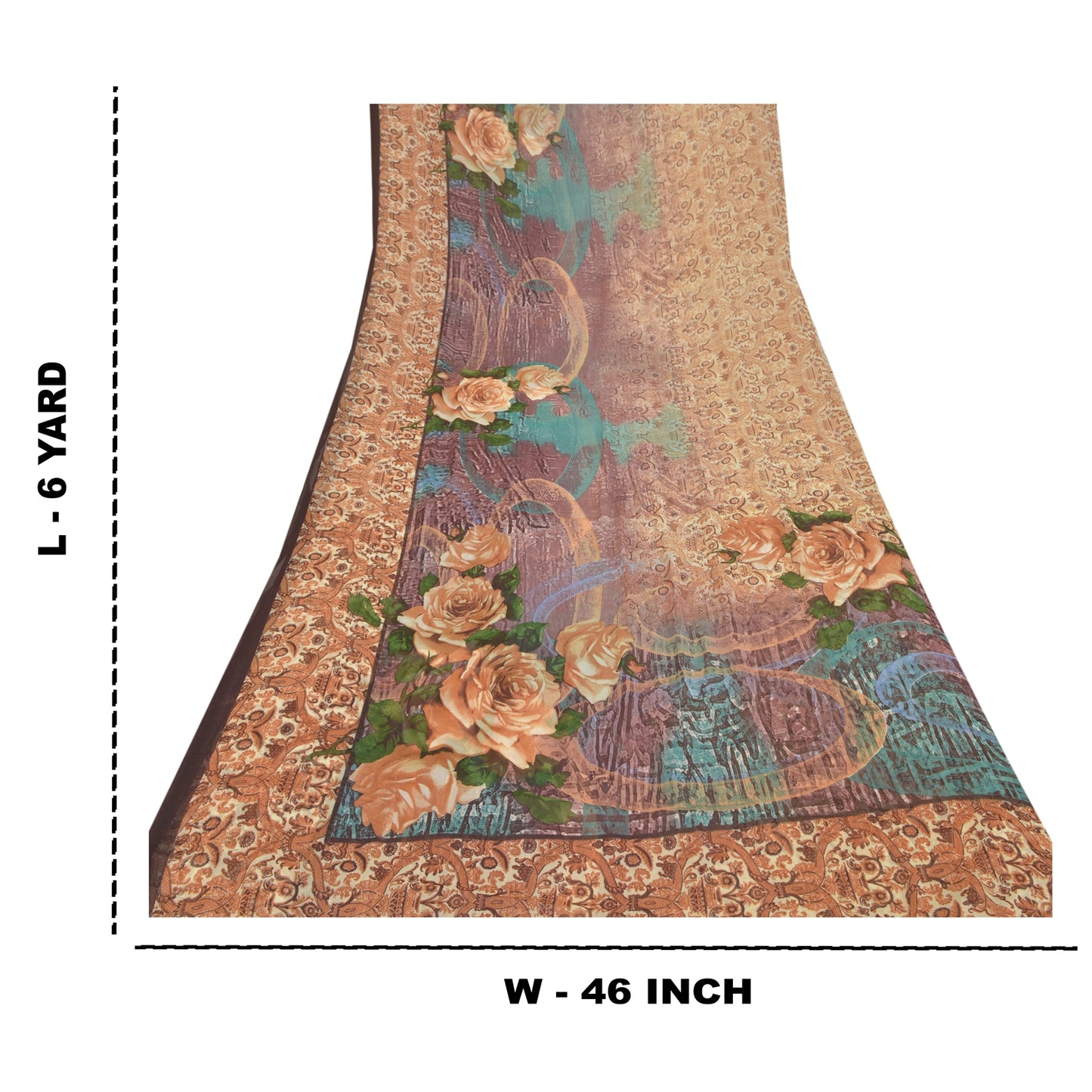 Sanskriti Vintage Beige Sarees Poly Georgette Printed Sari Craft Sustainable Fabric