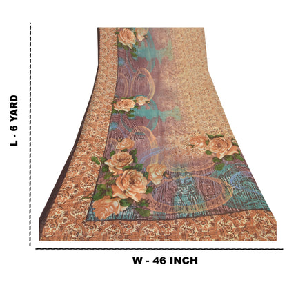 Sanskriti Vintage Beige Sarees Poly Georgette Printed Sari Craft Sustainable Fabric