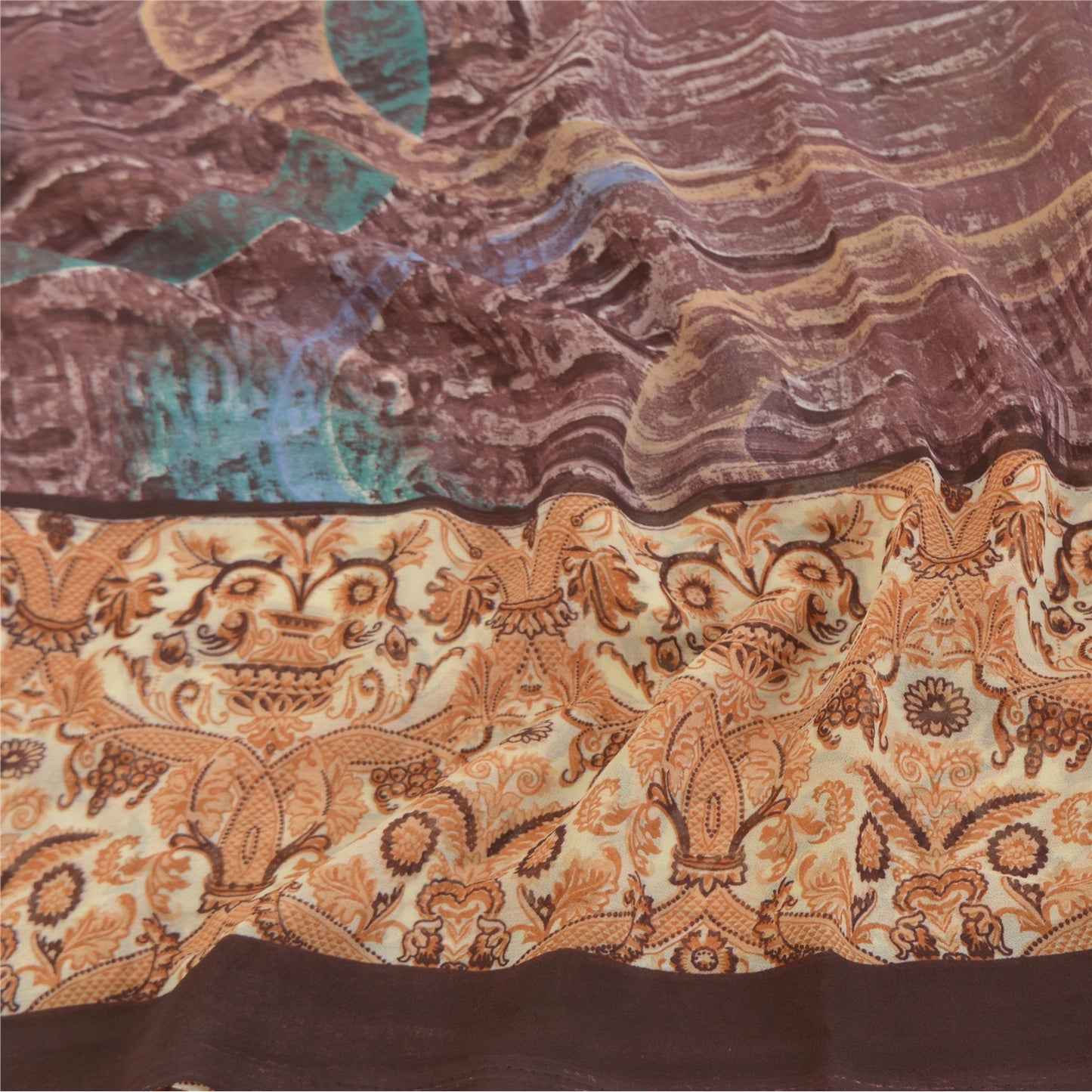 Sanskriti Vintage Beige Sarees Poly Georgette Printed Sari Craft Sustainable Fabric