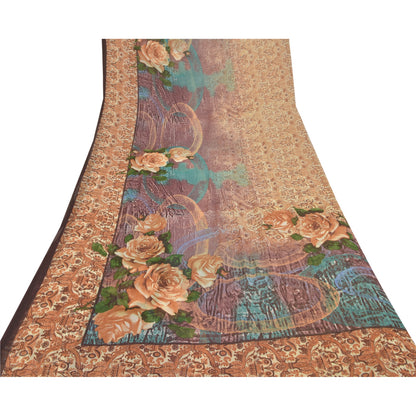 Sanskriti Vintage Beige Sarees Poly Georgette Printed Sari Craft Sustainable Fabric
