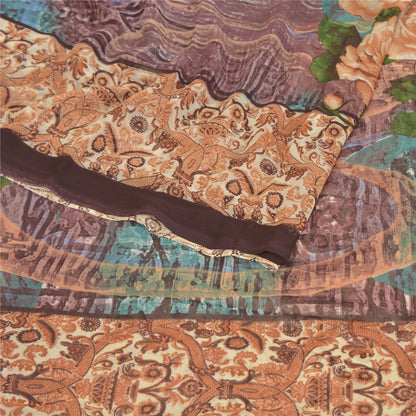 Sanskriti Vintage Beige Sarees Poly Georgette Printed Sari Craft Sustainable Fabric