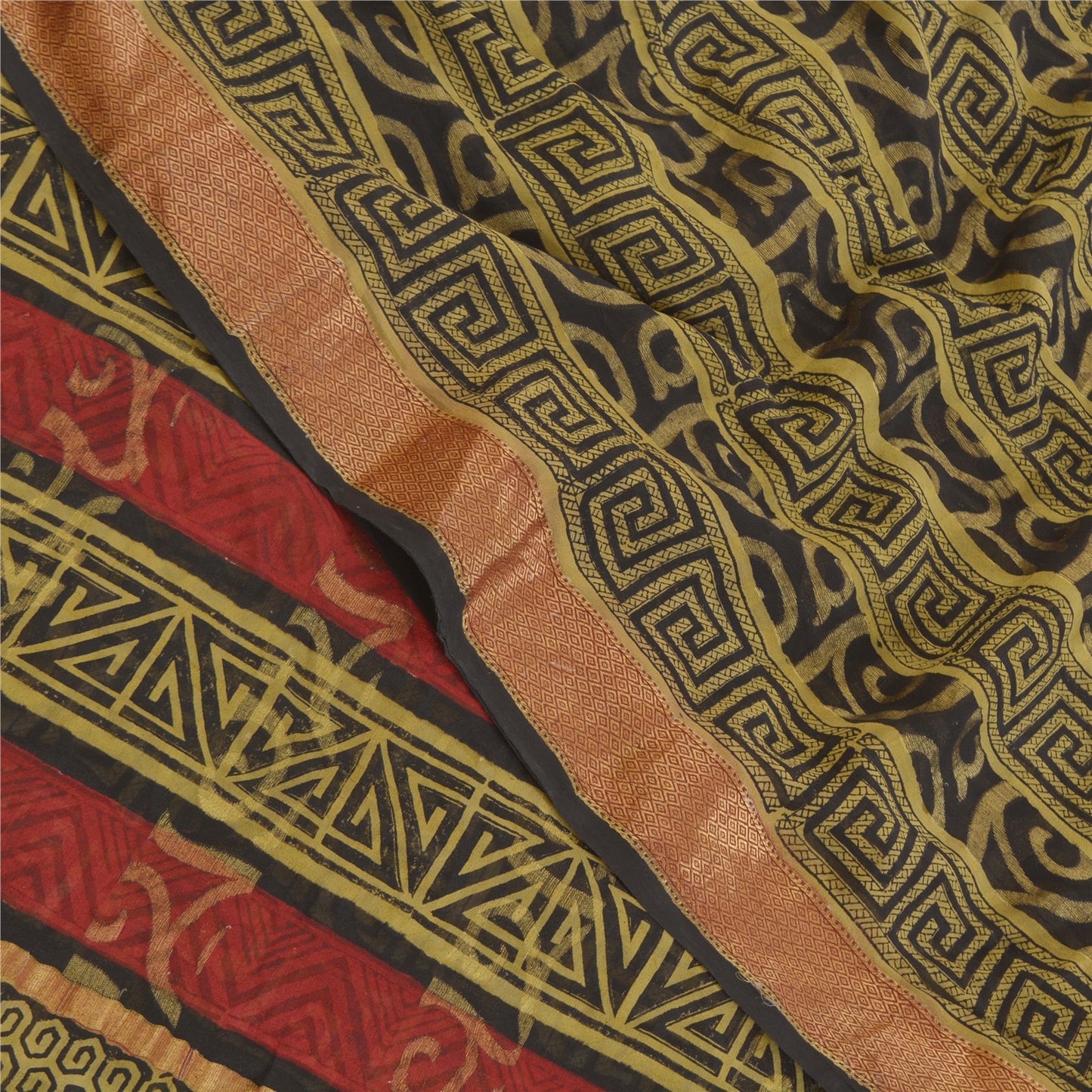 Sanskriti Vintage Olive green Sarees Pure Georgette Printed Sari Craft Sustainable Fabric